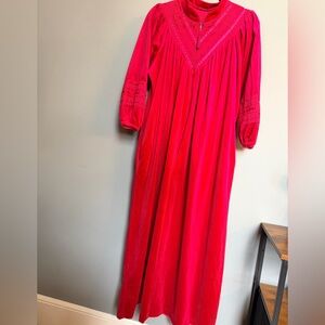 Vintage Fuchsia Velvet Hostess Gown | Lace Trim Maxi Housecoat
